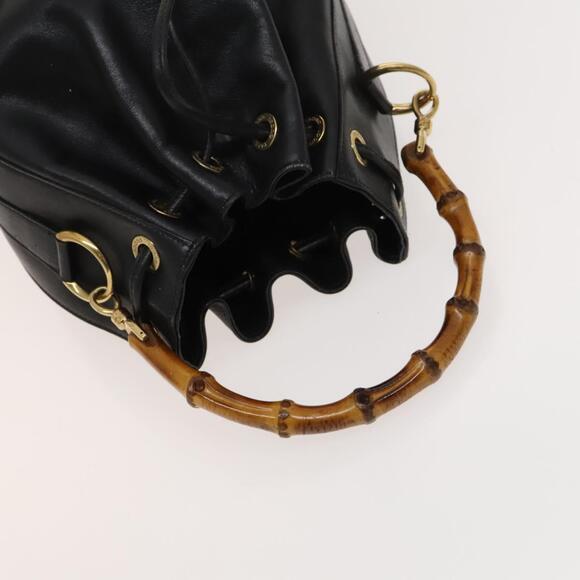 GUCCI Bamboo Hand Bag Leather Black Gold 001 2855 1657 0 - Picture 7 of 16